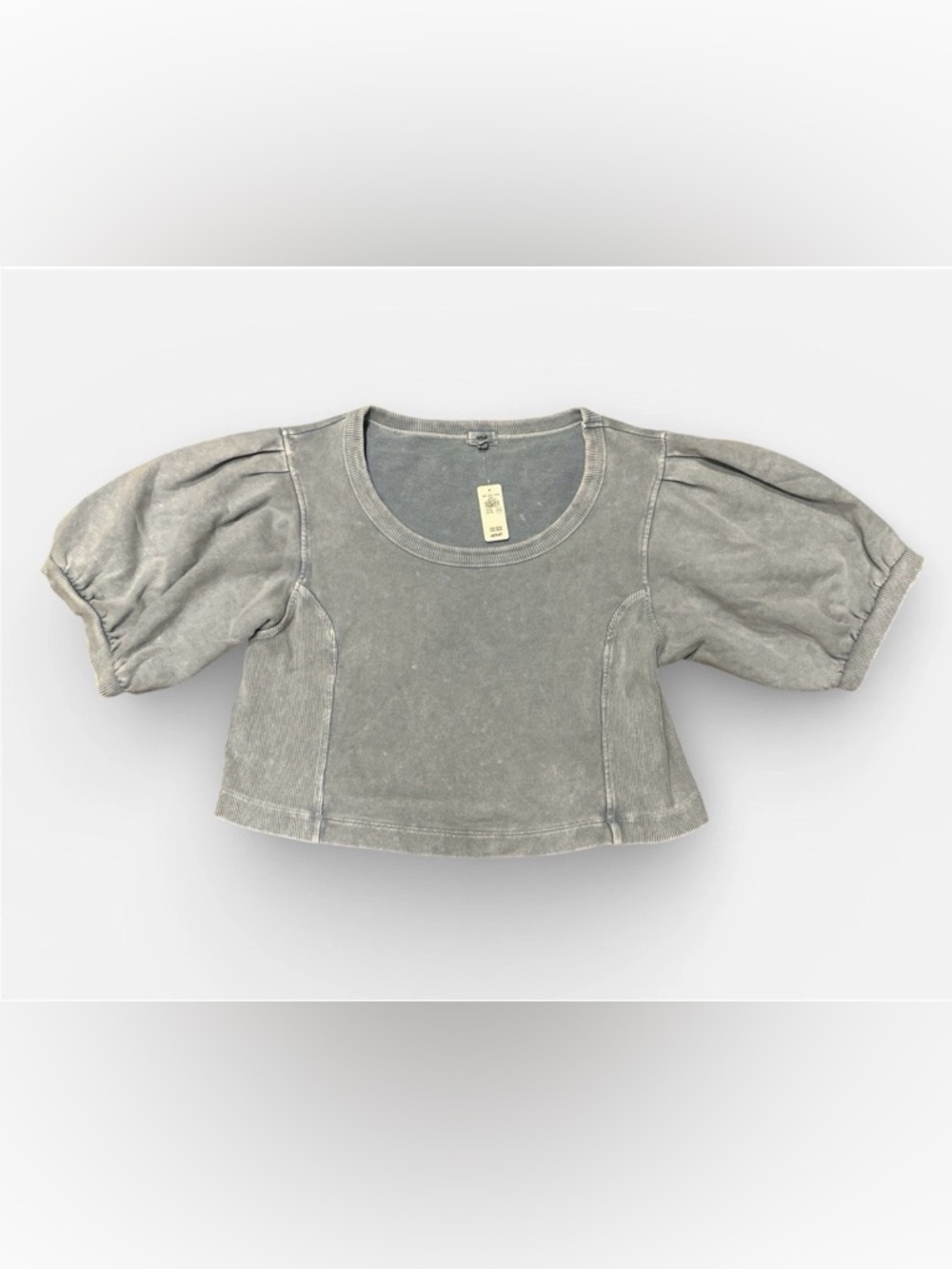 Aerie Women's XL Blue/Grey Puff Sleeve Cropped Top Y2K Cottage Core Soft